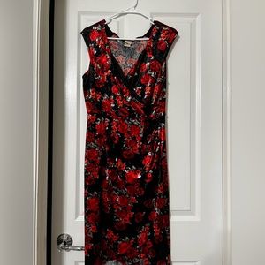 SOLD  Black velvet feel dress with red roses. Size Large. In great condition.